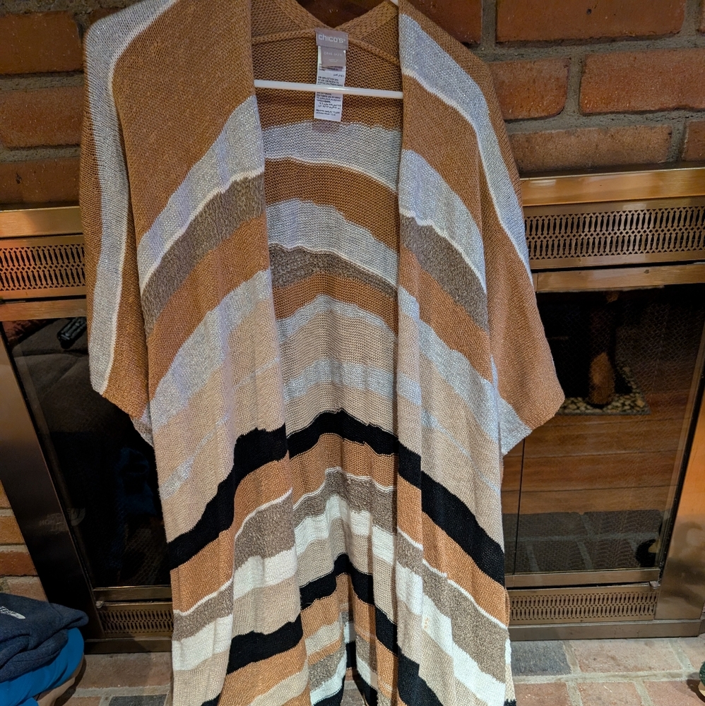 Chico's Striped Open Cardigan Duster - One Size